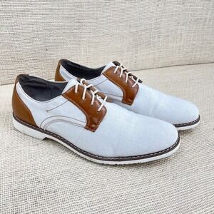 Madden Men's‎ Dress Shoes Size 11 White Linen Tan Leather Trim Lace Up